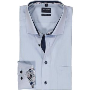 OLYMP - Blauw Effen Overhemd - 100% Katoen - Kent Kraag - Lange Mouwen