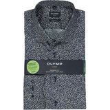 OLYMP modern fit overhemd, popeline, donkerblauwmet beige bloemetjes dessin