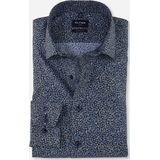 OLYMP modern fit overhemd, popeline, donkerblauwmet beige bloemetjes dessin