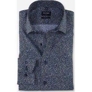 OLYMP modern fit overhemd, popeline, donkerblauwmet beige bloemetjes dessin