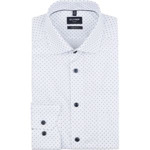 OLYMP - Modern Fit Overhemd - Wit met Blauw Dessin - 100% Katoen - Strijkvrij