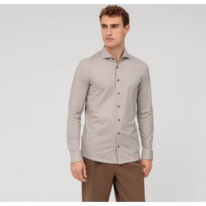 OLYMP - 24/7 Level 5 Body Fit Overhemd - Tricot - Beige met Wit en Blauw Dessin - Strijkvriendelijk