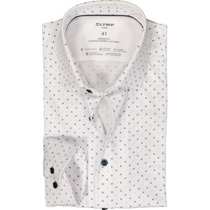 OLYMP 24/7 Overhemd - Wit met Blauw Mini Dessin - Strijkvriendelijk - Kent Kraag