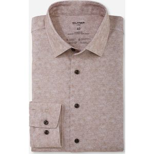 OLYMP - 24/7 Overhemd - Bruin Melange - Tricot - Strijkvriendelijk