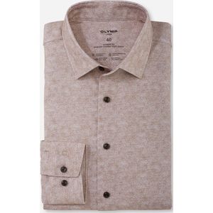OLYMP 24/7 Overhemd - Tricot - Bruin Melange - Strijkvriendelijk