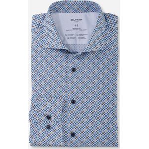 OLYMP - 24/7 Modern Fit - Overhemd - Blauw met Beige en Wit Dessin - Strijkvriendelijk