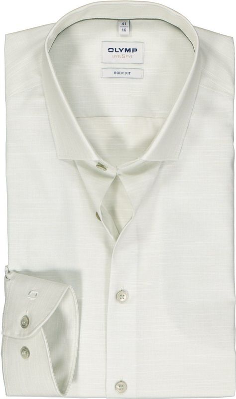OLYMP Level 5 Overhemd - Structuur - Olijfgroen - Strijkvriendelijk