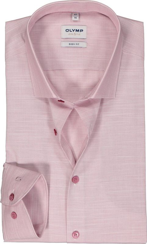 OLYMP - Paars Effen Overhemd - Katoen - Kent Kraag - Lange Mouwen