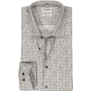 OLYMP - Level 5 - Overhemd - Grijs met Wit - Popeline - Strijkvriendelijk