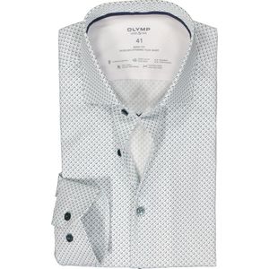 OLYMP 24/7 Level 5 body fit overhemd, mouwlengte 7, dynamic flex, wit met groen en blauw dessin