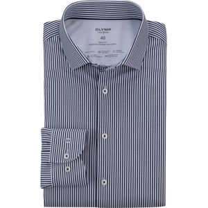 OLYMP - Blauw Gestreept Overhemd - Katoen/Polyester/Elastaan - Kent Kraag