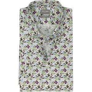 OLYMP - Comfort Fit - Overhemd - Wit met Groen en Blauw Dessin - Korte Mouw - Strijkvrij