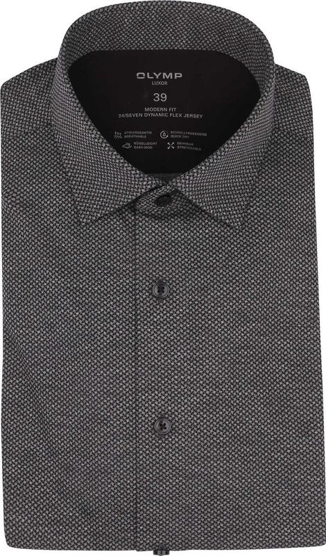 OLYMP - 24/Seven - Overhemd - Antraciet - Modern-Fit, Katoen/Polyester/Stretch