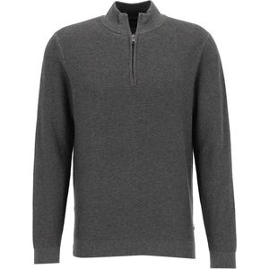 OLYMP modern fit schipperstrui katoen - structuur - korte rits - antraciet grijs