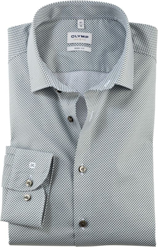 OLYMP - Level 5 - Overhemd - Licht Grijsgroen - Body Fit - Popeline