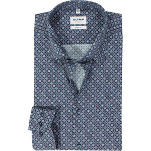 OLYMP - Level 5 - Body Fit Overhemd - Marine Blauw Dessin - Strijkvriendelijk