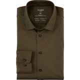 OLYMP 24/7 Overhemd - Tricot - Modderbruin - Strijkvriendelijk