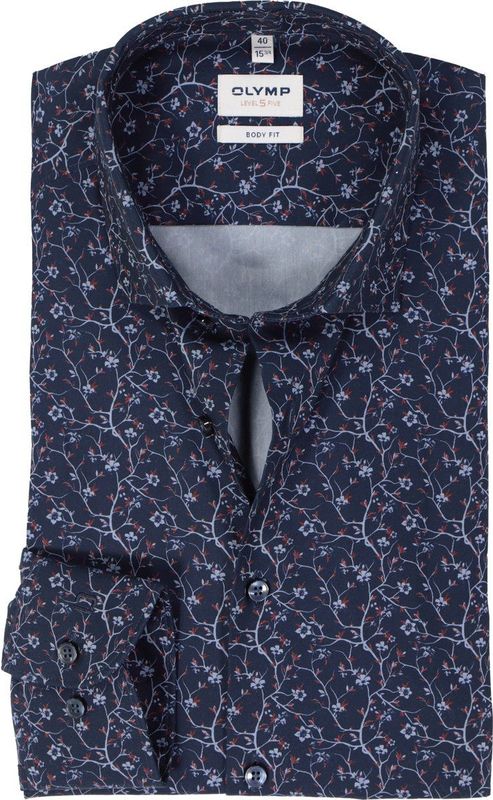 OLYMP - Level 5 - Body Fit Overhemd - Marine Blauw - Popeline