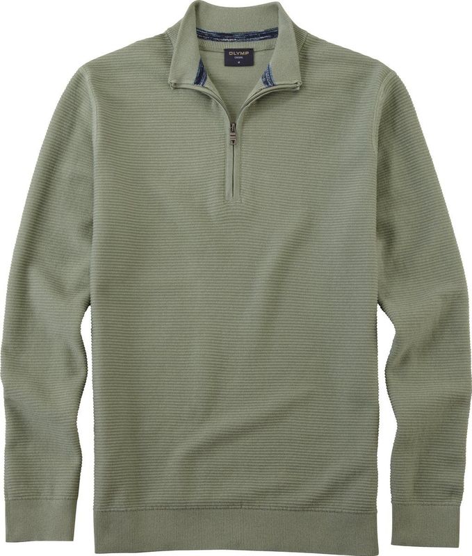 OLYMP modern fit schipperstrui katoen - structuur - korte rits - lichtgroen