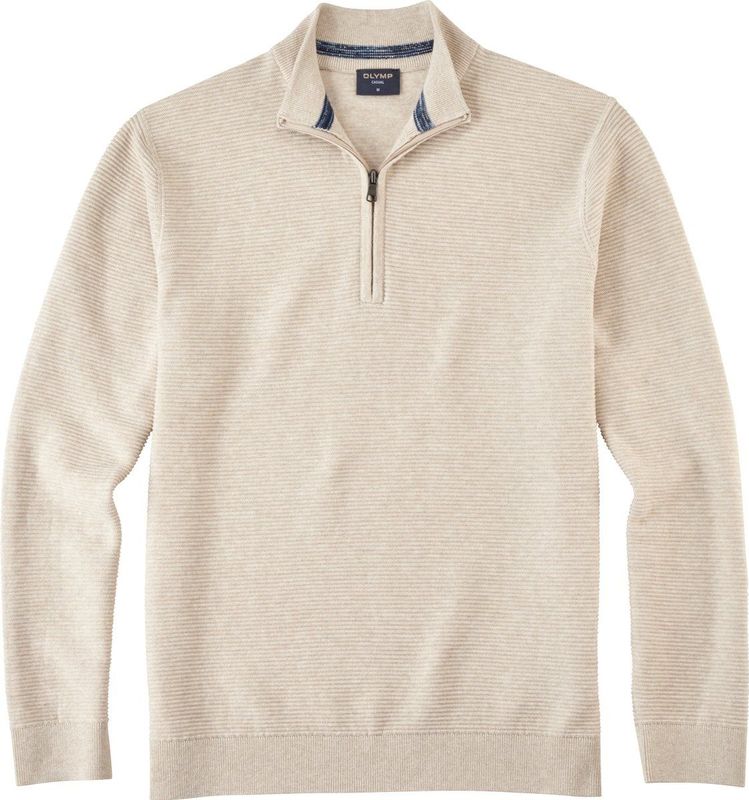 OLYMP modern fit schipperstrui katoen - structuur - korte rits - beige