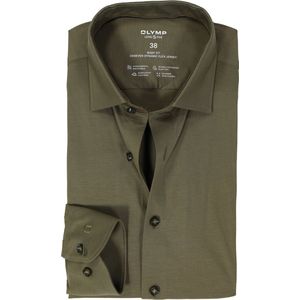 OLYMP 24/7 Level 5 Body Fit Overhemd - Tricot - Modderbruin - Strijkvriendelijk