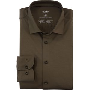 OLYMP 24/7 Level 5 body fit overhemd, mouwlengte 7, tricot, modderbruin