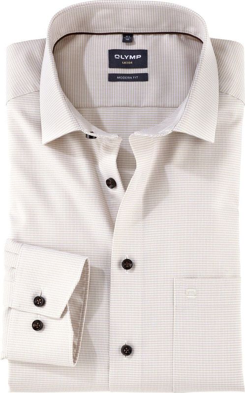 OLYMP Overhemd - Beige - Katoen - Widespread Boord - Lange Mouwen