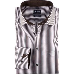 OLYMP - Modern Fit Overhemd - Bruin Gestreept - Popeline