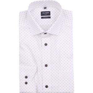 OLYMP modern fit overhemd, popeline, wit met beige en bruin dessin