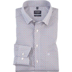 OLYMP - Multicolor Fantasie - Overhemd - Wit - 100% Katoen, Strijkvrij, Mouwlengte 7, Boordmaat 42
