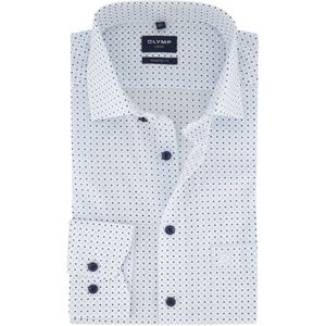 OLYMP modern fit overhemd, popeline, wit met licht- en donkerblauw dessin