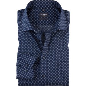 OLYMP - Blauw Fantasie - Overhemd - 100% Katoen - Kent Kraag - Lange Mouwen