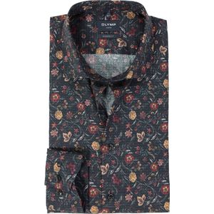 Olymp Luxor overhemd zwart geprint bloemen Modern fit