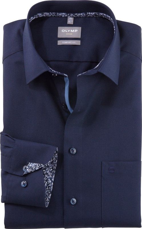 OLYMP - Comfort Fit Overhemd - Donkerblauw - Popeline - Strijkvrij