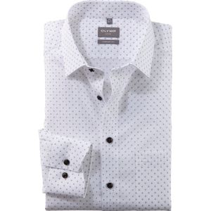 OLYMP - Multicolor Fantasie - Overhemd - Wit met Beige en Bruin Dessin - 100% Katoen - Strijkvrij