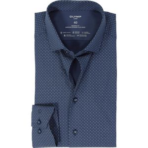 OLYMP - 24/7 Overhemd - Marine Blauw - Dobby - Strijkvriendelijk