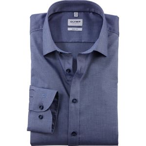OLYMP - Blauw Effen Overhemd - Katoen - Kent Kraag - Lange Mouwen - Slim Fit