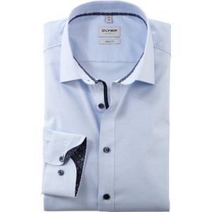 OLYMP - Blauw Effen Overhemd - Katoen - Kent Kraag - Lange Mouwen