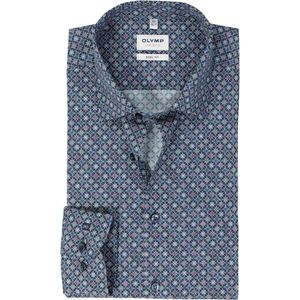 OLYMP Level 5 body fit overhemd, mouwlengte 7, mouwlengte 7, popeline, marine blauw dessin