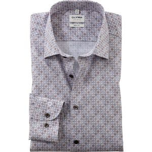 OLYMP Level 5 body fit overhemd, mouwlengte 7, mouwlengte 7, popeline, bruin dessin
