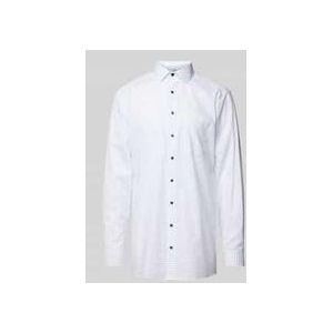 OLYMP - Modern Fit - Overhemd - Wit - Mouwlengte 7, Popeline, Licht- en Donkerblauw Dessin