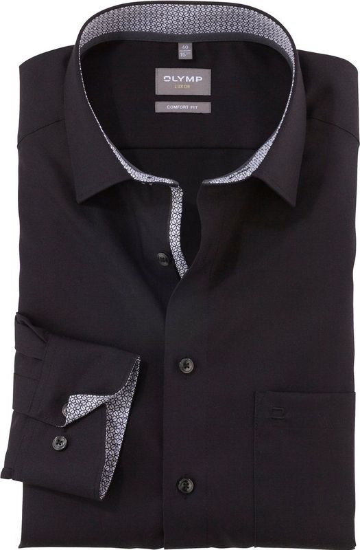 OLYMP - Luxor - Overhemd - Zwart - Popeline - Strijkvrij
