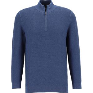 OLYMP modern fit schipperstrui katoen - structuur - korte rits - blauw