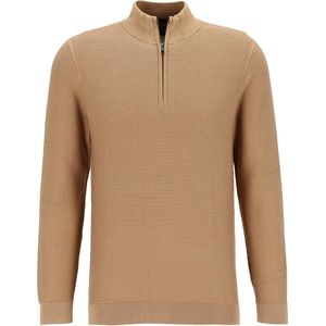 OLYMP modern fit schipperstrui katoen, structuur, korte rits, caramel