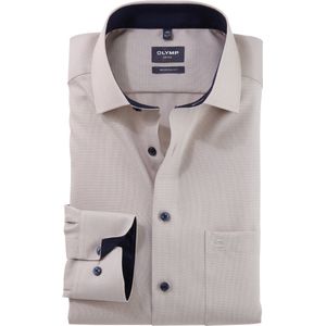 OLYMP - Luxor - Heren Overhemd - Beige - Natte Weving