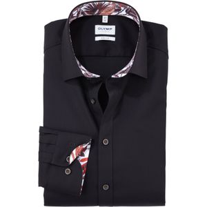 OLYMP - Zwart Effen Overhemd - Katoen - Kent Kraag - Lange Mouwen