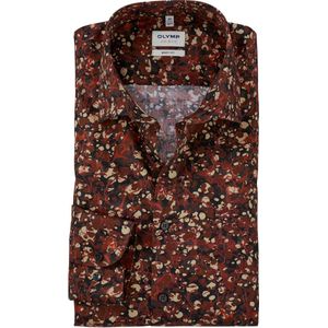 OLYMP - Level 5 - Body Fit Overhemd - Bruin Dessin - Strijkvriendelijk