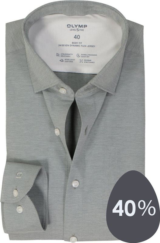 VENTI - Body Fit Overhemd - Groen - Popeline - Strijkvriendelijk