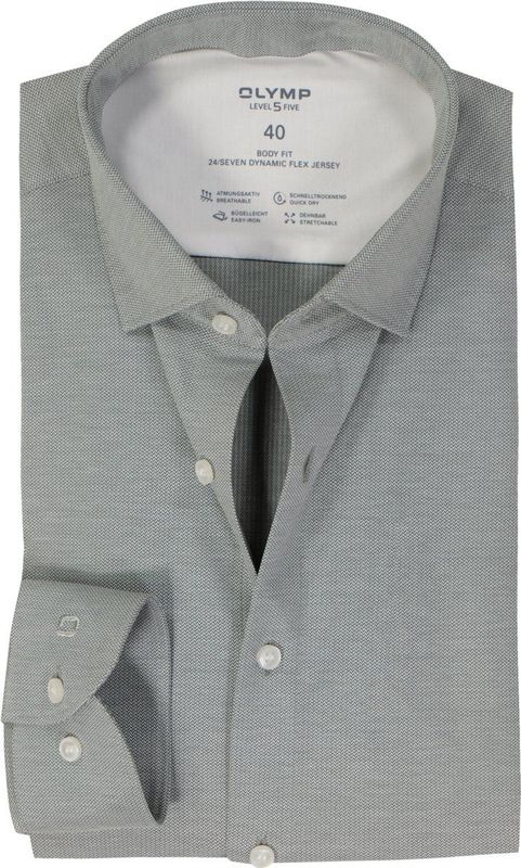 OLYMP - 24/7 Level 5 - Body Fit Overhemd - Grijsgroen - Strijkvriendelijk