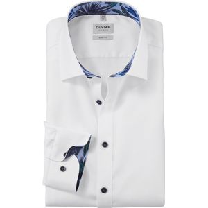 OLYMP - Level 5 - Overhemd - Wit - Body Fit, Mouwlengte 7, Structuurweving, Easy Iron